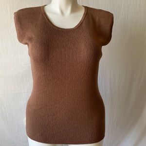 Moda Spiegel, Brown Sleeveless Ribbed Sweater Vest, Size S